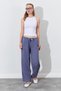 Women's Gray Waist Rope Tie Linen Side Pocket Wide Leg Trousers - 3
