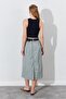 Women's Khaki Palaska Belted Gabardine Skirt with Front Pocket - 7