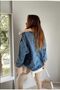 Women's Denim Coat with Fur Collar and Sleeves - 5