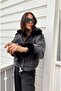 Women's Denim Coat with Fur Collar and Sleeves - 6