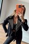 Women's Collar Studded Cross Cover Biker Denim Coat - 2