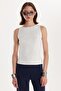 Women's Modal Fabric Slim Fit Slim Fit Crew Neck Plain Basic Ecru Blouse - 4