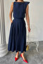 Modavera Linen Sleeveless Bluz - Maxi Skirt Set - Navy Blue - 2