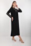 Embroidery and Stone Embroidered Black Large Size Hijab Dress - 2