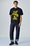 Edimburgo Men's Print Detailed 100% Organic Cotton Oversize Crew Neck Black T-Shirt - 2