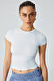 Dulce Women's Slim Fit Ruched Short Sleeve White T-Shirt - 5