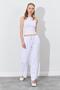 Women's White Waist Rope Tied Linen Side Pocket Wide Leg Pants - 3