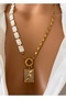 Natural Stone White Stone Rectangular Cut Steel Chain Pendant Gold Plated Women's Necklace Steel Allergy-Free Special in Gift Box - 4