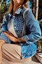 Women's Chain Troquet Design Jean Jacket - 5