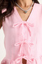 Women's Pink V-Neck Bow Detailed Muslin Peplum Blouse G28-4883 60283356 - 6