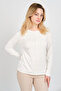 Women's Long Sleeve Blouse with Thin Shiny Stripes on the Front and Ornamental Buttons on the Back 3319 Ecru
