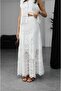 Women's White Embroidered Lace Design Skirt