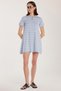 Women's Standard Fit Short Sleeve Zip Shirt Collar Striped Blue Dress