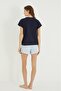 Striped V-Neck Sleeve Fold Couple Shorts Pajama Set - 7