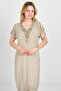 Women's Shoulder Detailed Double Pocket Self Patterned Dress 19E074 Green - 2