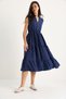 Women's Navy Blue Striped Elastic Waist V-Neck Flounced Summer Modal Dress 7009 60283385 - 3