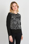 Women's Crew Neck Patterned Short Front Long Back Blouse 24595 Black-Ecru