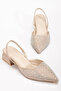 Women's Beige Suede Stone Detailed Pointed Toe Slingback Shoes - 2