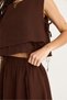 Women's Brown Elastic Waist Skirt with Side Tie Detail Crop Muslin Top and Bottom Set 60283236 - 7