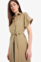 A-Line Shirt Collar Belted Khaki Women's Dress E6489Ax/Kh482 - 3