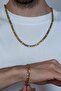 Gold figaro 3e1 steel men's bracelet and necklace chain set ack06srs - 5