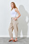 Elastic Waist Carrot Cut Linen Trousers - Stone |   Mks661931-01 - 7