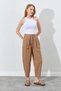 Elastic Waist Carrot Cut Linen Trousers - Brown |   Ek100661931 - 6