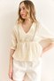 Women's Stone Guipure Detailed V-Neck Elastic Waist Blouse Blz-19003007 - 4