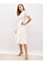 Schiffli Puff Sleeves Belted Shirt Midi Dress - 3