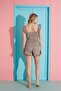 Women's Leopard Patterned Pajama Set with Strap Ruffle Detailed Shorts - 7710 - 3