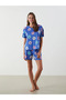 Lcw Young Blue Bicycle Collar Patterned Women's Shorts Pajamas Set - 2