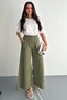 Women's Elastic Waist Pocket Wide Leg Cotton Khaki Trousers - 3