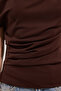 Kahverengi Büzgü/Drape Detaylı Dökümlü Asimetrik Yaka Örme Bluz TWOSS25BZ00024 - 4