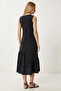 Women's Black Flounced Long Ayrobin Dress Gk00021 - 4