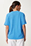 Women's Sky Blue Printed Oversize Knitted T-Shirt An00245 - 6