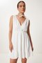 Women's Ecru Wrap Collar Flounce Mini Knitted Dress Gx00006 - 3