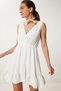Women's Ecru Wrap Collar Flounce Mini Knitted Dress Gx00006