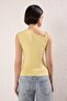 Light Yellow Sleeve Twist Detail Gathered Asymmetrical Neckline Stretchy Knitted Blouse Twoss25Bz00569 - 4