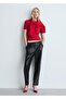 Leather-Look Elastic Waisted Pants - 2