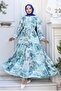 Patterned Hijab Dress Turquoise 505