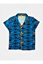 Boys' 100% Cotton Dinosaur Patterned Blue Shirt Collar Buttoned Short Sleeve Seasonal Pajama Set - 5