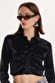 Women's slim fit tight cut long sleeve classic collar black shirt