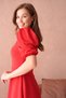Women's Round Neck Balloon Sleeve Stretchy Scuba Crepe Fabric Midi Length Flared Cut Red Dress 092 - 5