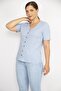 Women's Blue Plus Size V-Neck Front Ornamental Buttoned Camisole Fabric Short Sleeve Blouse 65n36550