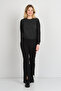 Women's Silvery Patterned Crew Neck Long Sleeve Blouse 24621 Black - 2