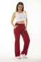 Women's Large Size Claret Red Side Pocket Elastic Waist Wide Leg Tracksuit Bottom 65N37055 - 6