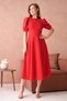 Women's Round Neck Balloon Sleeve Stretchy Scuba Crepe Fabric Midi Length Flared Cut Red Dress 092 - 7