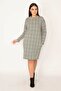 Women's Plus Size Gray Plaid Print Crew Neck Side Pocket Dress 65n30783 - 5