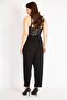 Women's Black Large Size Baggy Cut Side Pocket Viscose Trousers 65n36216 - 6