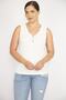 Women's Bone Large Size V-Neck Front Ornamental Buttoned Camisole Fabric Tank Top 65n36552 - 6